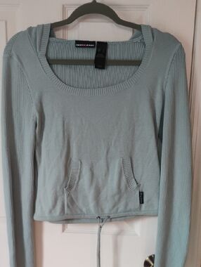 DKNY Jeans Cotton Cropped Hoodie Sweater Size Large